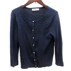アプワイザーリッシェ Apuweiser-riche ニット カーディガン 花柄 長袖 2 M 紺 ネイビー /AU