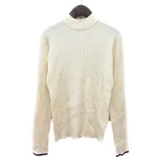 ディスコート Discoat ニット カットソー ハイネック 長袖 リブ M 白 アイボリー /MN