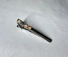 美品 [近年モデル] Burberry バーバリー チェックライン クロームメタリックシルバー ネクタイピン タイピン タイバー メンズ