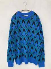 ZARA ザラ ニット/セーター M ブルー ニット その他総柄 ミドル丈 長袖 クルーネック(丸首)