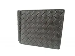 ボッテガヴェネタ イントレチャート 財布 123180  レザー マネークリップ ブラック 二つ折り 黒 メンズ 紳士用 札ばさみ 編み込みレザー 札入れ カードケース BOTTEGA VENETA 