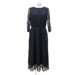 グローバルワーク GLOBAL WORK ワンピース ロング 七分袖 総レース L 紺 ネイビー /YI