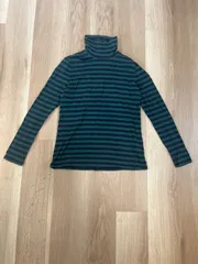 【226423】UNIQLO ユニクロ  長袖ニット　ハイネック　ストレッチ　コットン　ボーダー柄　XL  ・ グリーン/ネイビー
