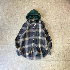 90s 【POLO by Ralph Lauren】 ポロバイラルフローレン フードネル フード付き チェックシャツ グリーン size.L