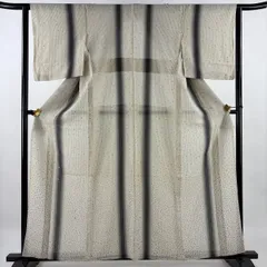 付下げ 身丈159.5cm 裄丈62cm S 単衣 縦縞 ドット 銀糸 銀彩 ベージュ 正絹 名品 【中古】