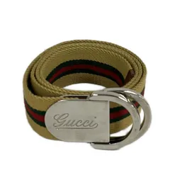 GUCCI(グッチ) ベルト 85-34美品  - 189812 ベージュ×ダークグリーン×マルチ シェリー(ウェブ) レザー