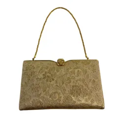 【美品】 和装バッグ 優品 フォーマル 草花 金糸 箔 金色 正絹 和装小物  【中古】