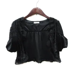 アクシーズファム axes femme カーディガン ボレロ 半袖 ベロア レース シフォン フリル M 黒 ブラック /YI