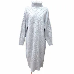 ロペピクニック ROPE Picnic ワンピース ひざ丈 ニット タートルネック ケーブル 長袖 38 M 水色 ライトブルー /YK