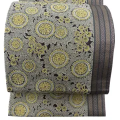 【美品】 袋帯 名品 幾何学 金糸 刺繍 茶紫 全通 正絹 【中古】