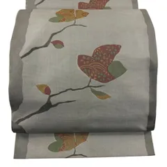 袋帯 秀品 木屋太 落款 草花 枝花 灰色 六通 正絹 【中古】のサムネイル