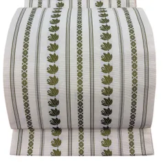 開き名古屋帯 秀品 縞 葉柄 クリーム 全通 正絹 【中古】