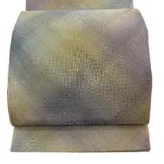 【美品】 袋帯 秀品 菱格子 幾何学 金糸 黄土色 全通 正絹 【中古】