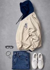 メンズ 古着 ピステ × スウェットパーカー 【2点セット】 レイヤード 90s ストリート used 【完成コーデ】 【セット売り】 【コーディネート販売】