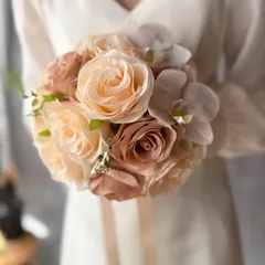 淡いオレンジ×ブラウンラウンドブーケ☆ブートニア