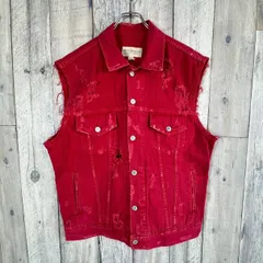 【新品 タグ付き】DENIM&SUPPLY RALPH LAUREN デニムアンドサプライ ラルフローレン レッド ダメージ加工 コットン デニム ベスト ジャケット メンズ L サイズ