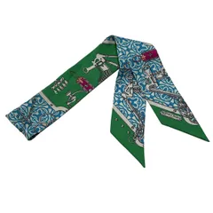 HERMES(エルメス) スカーフ ツイリー グリーン×ライトブルー×マルチ リボンスカーフ