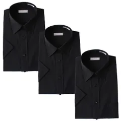新品 [ドレスコード101] 形態安定 ワイシャツ メンズ(黒 セット 3枚) 選べる半袖・長袖 S M L LL 3L 大きいサイズ ユニフォーム 飲食 黒シャツ メンズ 半袖 黒シャツ レギュラー3枚 日本 S (日本サイズS相当)