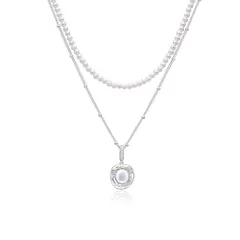 新品 [ARSIS] ネックレス レディース ペンダント 金属アレルギー対応 18Kプラチナコーティング サージカルステンレス ダブルチェン 5A級ジルコニア 真珠光沢 おしゃれ プレゼント デイリー ジュエリー 普段使い 調節可能 クリスマスギフト BOX付