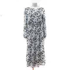 ロペピクニック ROPE Picnic ワンピース ロング シフォン 長袖 花柄 38 M 白 ホワイト 黒 ブラック /YI