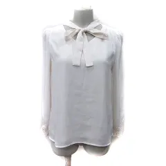 ミッシュマッシュ MISCH MASCH シフォンブラウス シアー 長袖 レース ボウタイ リボン 2 M 白 オフホワイト /YI