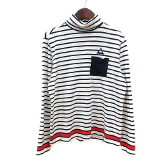ルコックスポルティフ le coq sportif カットソー Tシャツ タートルネック ボーダー 長袖 LL 白 ホワイト 紺 ネイビー /MN