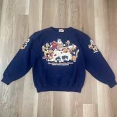 【228820】CAPTAIN SANTA キャプテンサンタ  長袖スウェット　トレーナー　トップス　コットン100％　ストレッチ　イラストプリント　L メンズ  ・ ネイビー