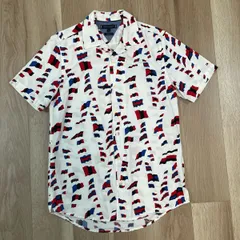 【228751】TOMMY HILFIGER トミーヒルフィガー  半袖シャツ　カジュアル　コットン100％　レギュラーフィット　国旗柄　S メンズ  ・ マルチカラー/ホワイト