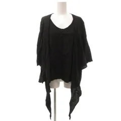 ミズイロインド mizuiro ind カットソー 麻 リネン 黒 ブラック Vネック ドレープ ゆったり /YJ ■YHS9