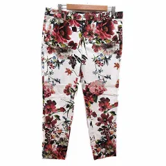 ザラウーマン ZARA WOMAN テーパードパンツ 花柄 白 ホワイト 赤 レッド /YK