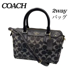 希少✤【COACH／コーチ】2way ショルダーバッグ／ハンドバッグ／ミニボストン　デニム／シグネチャー／キャンバス　紺 0308