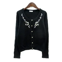 アクシーズファム axes femme カーディガン ニット レース 刺繍 M 黒 ブラック /MN