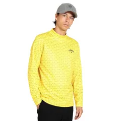 新品 [キャロウェイ] メンズ 長袖 モックネックシャツ (ロゴプリント・裏起毛) / ゴルフ インナー / C23233115 1061_イエロー LL
