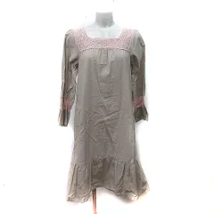 サマンサモスモス SM2 ワンピース ひざ丈 長袖 切替 レース M ベージュ /YI