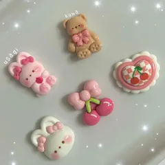 【s073】1セット 5個入り 125円 くまうさぎ デコパーツ ホイップデコ ホイップ ハンドメイド 資材 ゆめかわ DIY