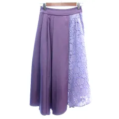 ケービーエフプラス KBF＋ アーバンリサーチ プリーツスカート マキシ ロング 切替 レース ONE 紫 パープル /AU