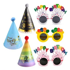 撮影道具 写真用 子供 Birthday Happy 誕生日メガネ おもしろサングラス 大人 ケーキ眼鏡 コスプレ眼鏡 ハッピーバースデー 三角帽子 兼用 誕生日 バースデーメガネ 6個セット Morices