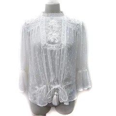 ザラ ZARA シャツ ブラウス プルオーバー シアー 刺繍 レース 七分袖 白 ホワイト /YI