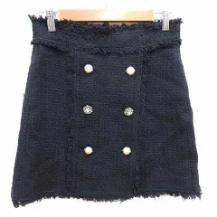 ザラ ZARA 台形スカート ミニ ツイード S 紺 ネイビー /YK