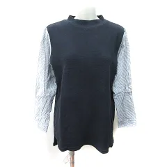 グローバルワーク GLOBAL WORK ニット カットソー フェイクレイヤード シャツ ブラウス ストライプ 長袖 L 紺 ネイビー /YI ●RY