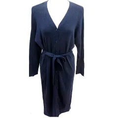 ナチュラルビューティーベーシック NATURAL BEAUTY BASIC カーディガン ニット ロング 長袖 ウエストマーク M 紺 ネイビー /RT