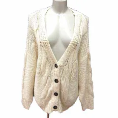 フリークスストア FREAKS STORE FREEDOM ロングカーディガン ニット ケーブル Vネック 長袖 FREE 白 ホワイト /YK