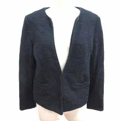 ロペピクニック ROPE Picnic ノーカラージャケット ツイード 総裏地 38 M 紺 ネイビー /YK