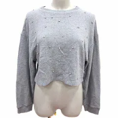 ザラ ZARA ニット セーター ラインストーン 長袖 M グレー /YK