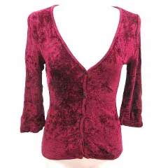 アンタイトル UNTITLED カーディガン ニット Vネック ベルベット 七分袖 9 M 赤 ワインレッド /YK