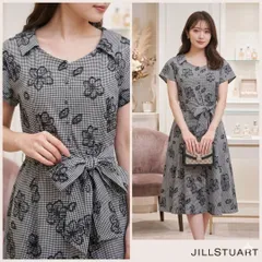 JILL STUART ジルスチュアート【S】膝丈ワンピース 黒 花柄 チェック