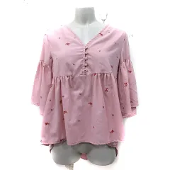 ダズリン dazzlin シャツ ブラウス 五分袖 刺繍 F ピンク /YI
