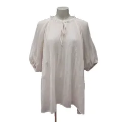 アースミュージック&エコロジー EARTH MUSIC & ECOLOGY ブラウス フリル シアー プリーツ リボン 五分袖 F ベビーピンク /MS ●RY