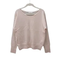 リヴドロワ RIVE DROITE ニット カットソー Vネック カシミヤ 長袖 F ピンクベージュ /MS