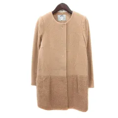 リランドチュール Rirandture ノーカラーコート 総裏地 切替 ウール アンゴラ混 1 S ベージュ /MN